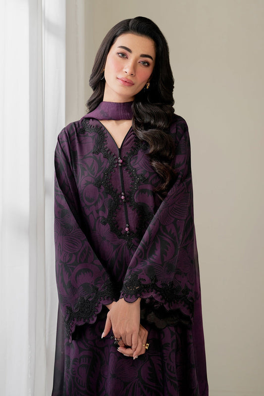 3PC-Printed Lawn Shirt With Voile Printed Dupatta-1550