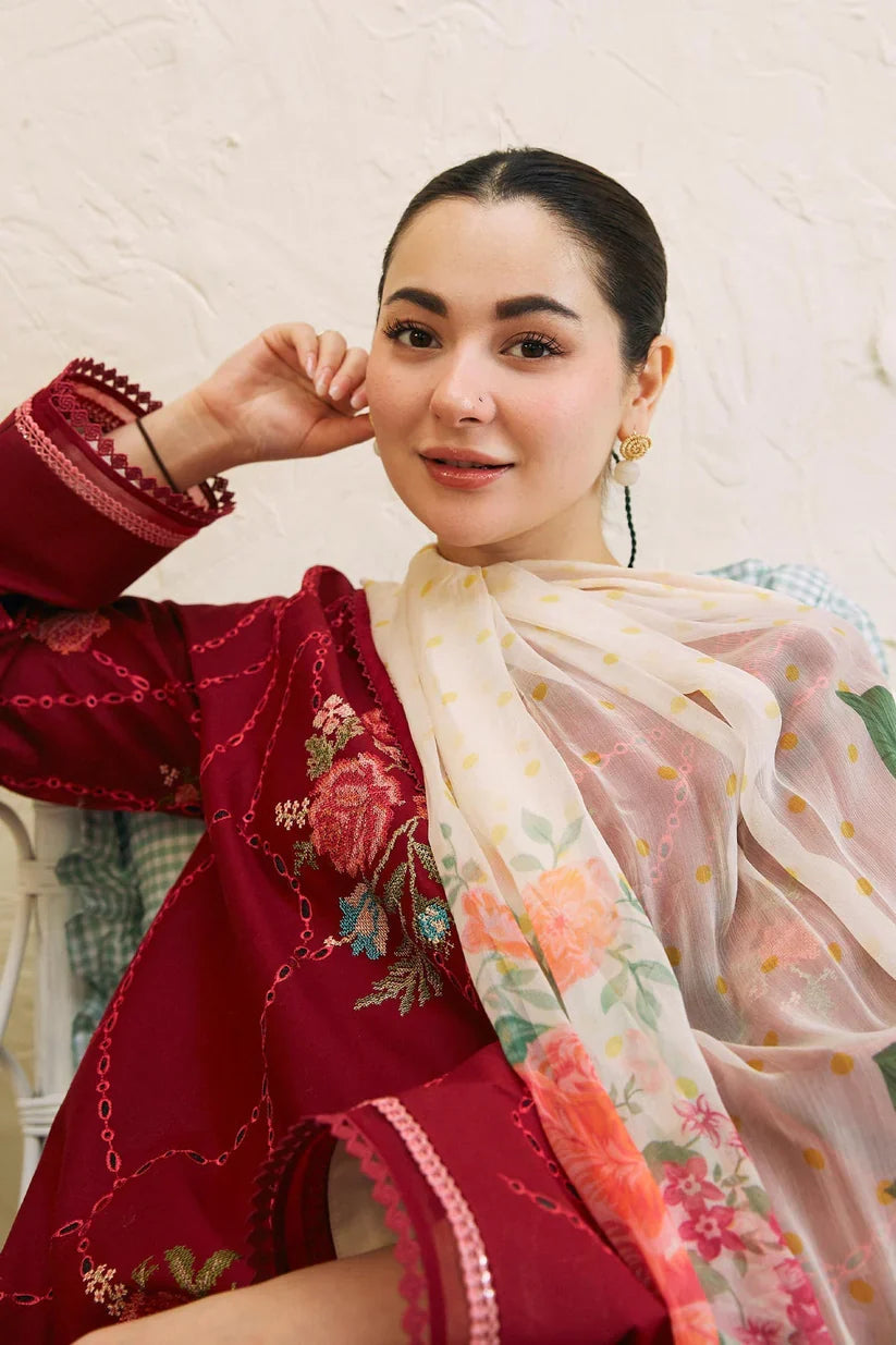 ZARA SHAHJAHAN 3PC Lawn Chikankari Embroidered Shirt With Printed Dupatta- 1136